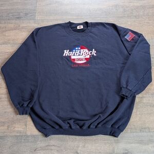 Hard Rock Hotel Las Vegas Vintage Y2K Crew Sweater Men's XXL Navy American‎ Flag